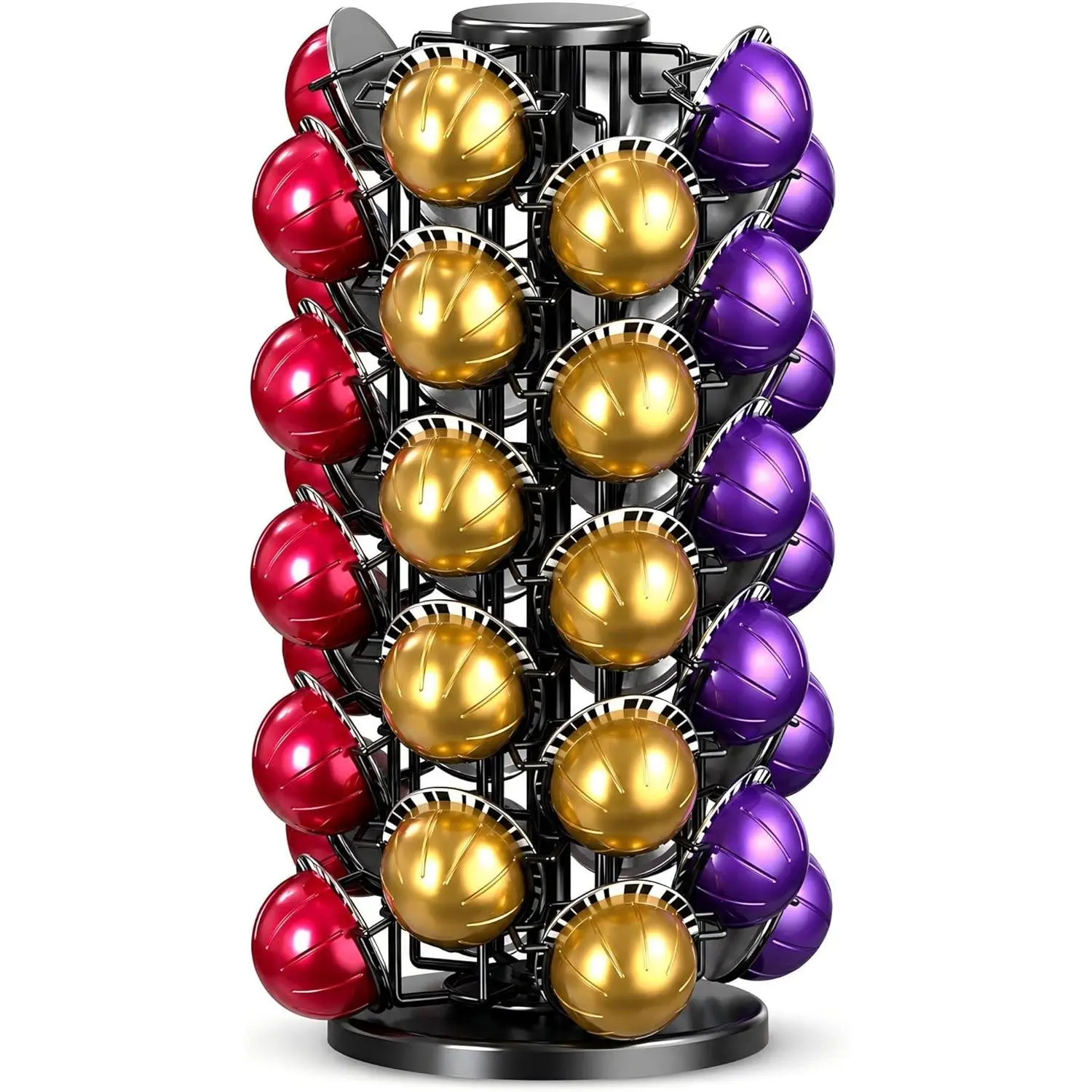 Coffee Pods Holder Organizer, 360 Degrees Revolving Pod Carousel Compatible for 40 Nespresso Vertuo Pods No Assembly Required Nespresso Pods Holder Tower Stand,Black (Piano Black, 40 pods capability)