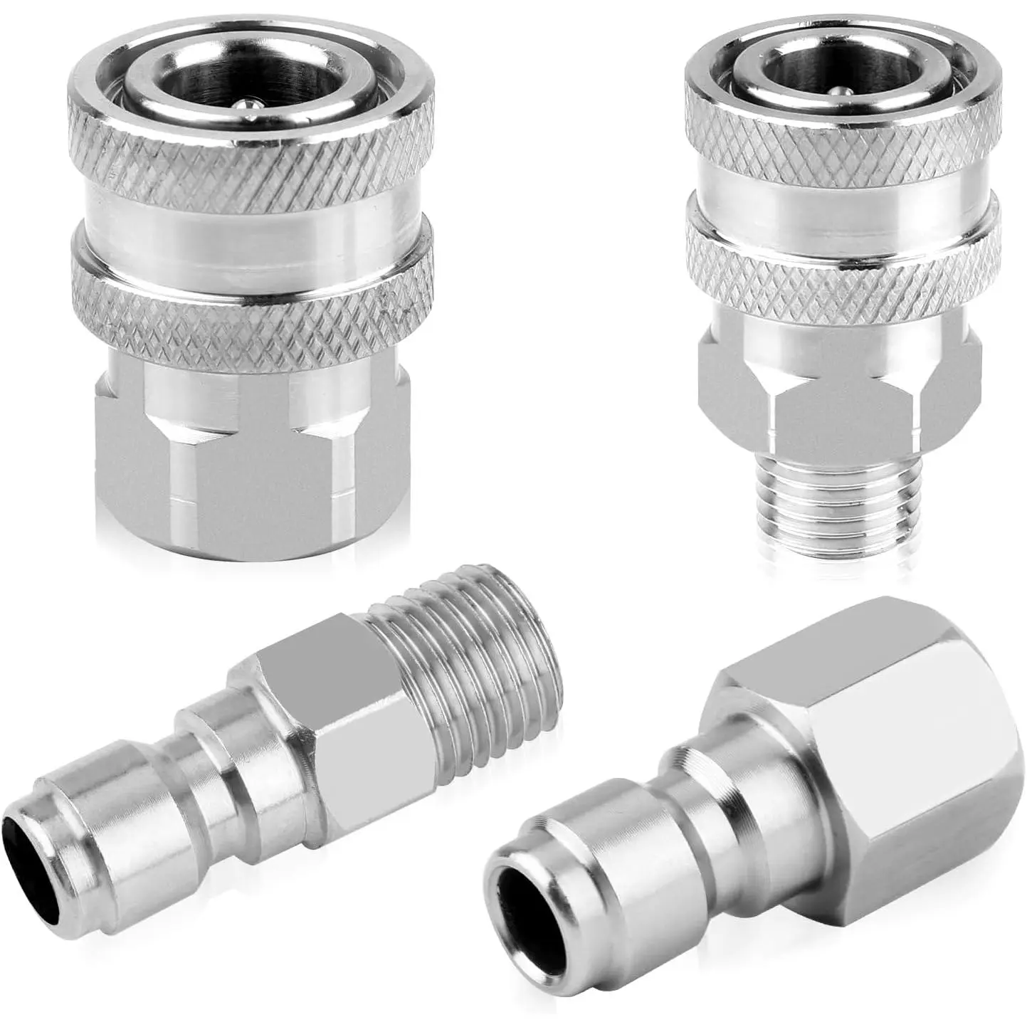 2 Sets  Washer Coupler NPT 1/4 InchQuick Connect Plug Stainless Steel Male and Female Quick Connect Fittings Conversion Adapter Kit(Internal External Thread) ﻿