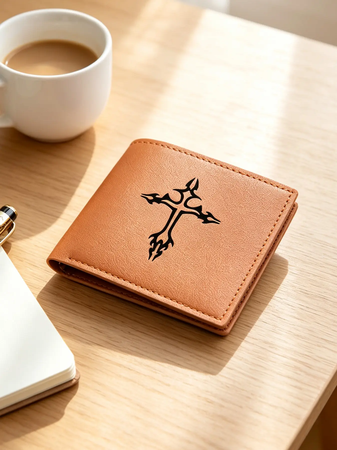 Men's Gothic Metal Cross Bifold Wallet, Large Capacity Multi-Card Holder, Niche Trendy Purse for Faith Lovers, Perfect Gift