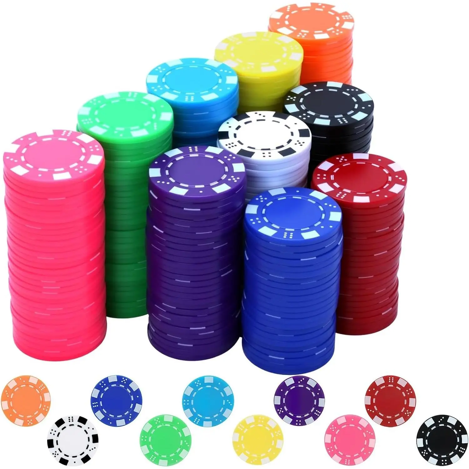 500 Pcs Plastic Poker Chips Set with Dice Striped Edges for Texas Hold'em Blackjack, Card Board Games, Card Club, Game Night, Home Themed Events Party Supplies
