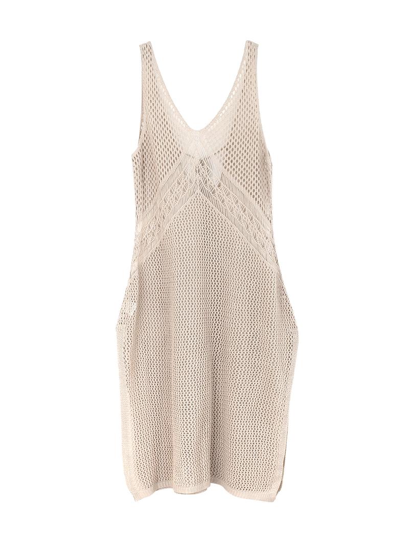 Women's Plain Hollow Out Split Thigh Tie Back Sheer Tank Dress, Summer Clothes Women, Casual V Neck Sleeveless Cover Up Dress for Summer, Ladies Clothes for Beach Holiday, Swimwear Coverups, Swimsuit Cover Up, Summer Swimming Cover