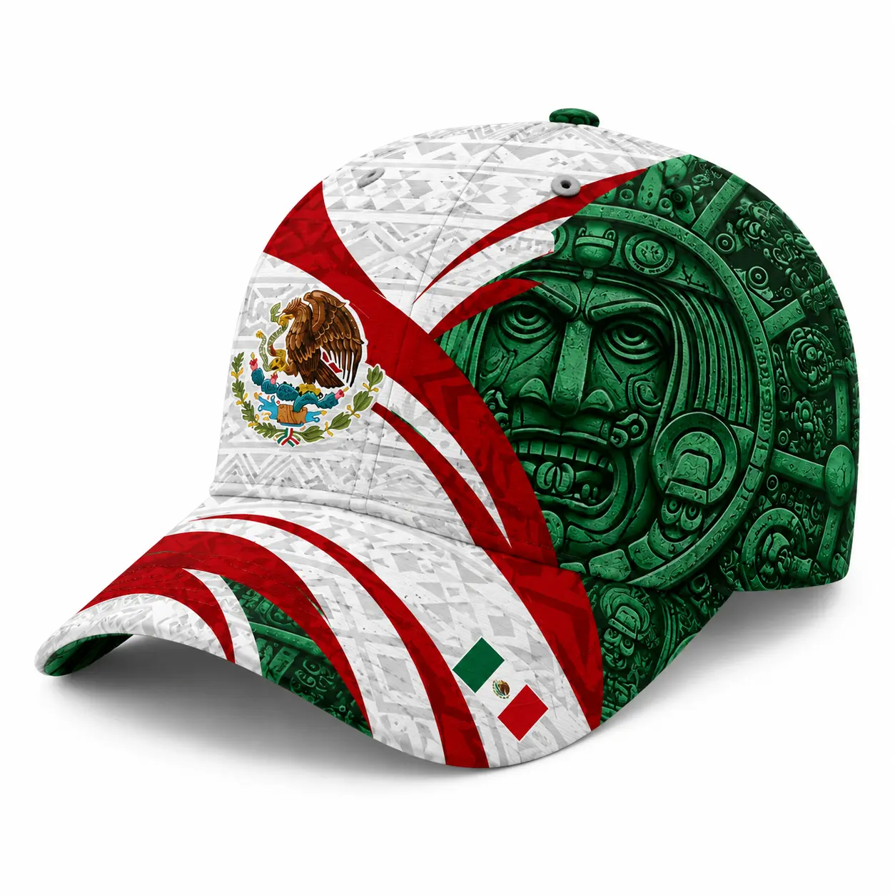 Limited Edition Mexico Flag Graphic Baseball Cap - 100% Polyester, 6-Panel Curved Brim, Structured Crown, Adjustable Snap Back Strap, Eagle Motif, Smooth, Unisex Sporty Casual Summer Hat for Campus Outfits, Spot Clean, Mexican Print