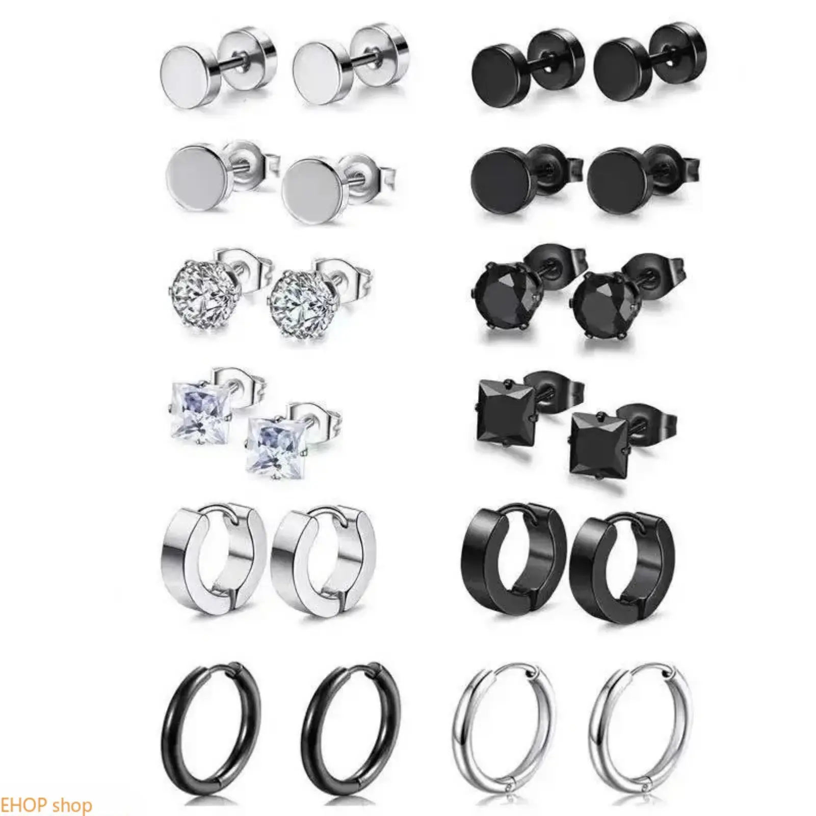 12/4 Pairs Stainless Steel Earrings Set, Simple Stud & Hoop Earrings, Silver & Gold Tone Minimalist Durable Everyday Earrings for Casual & Streetwear Style,sohochic diy shoe accessory party banquet groom gift wide voltage pocket case travel jewelry bag