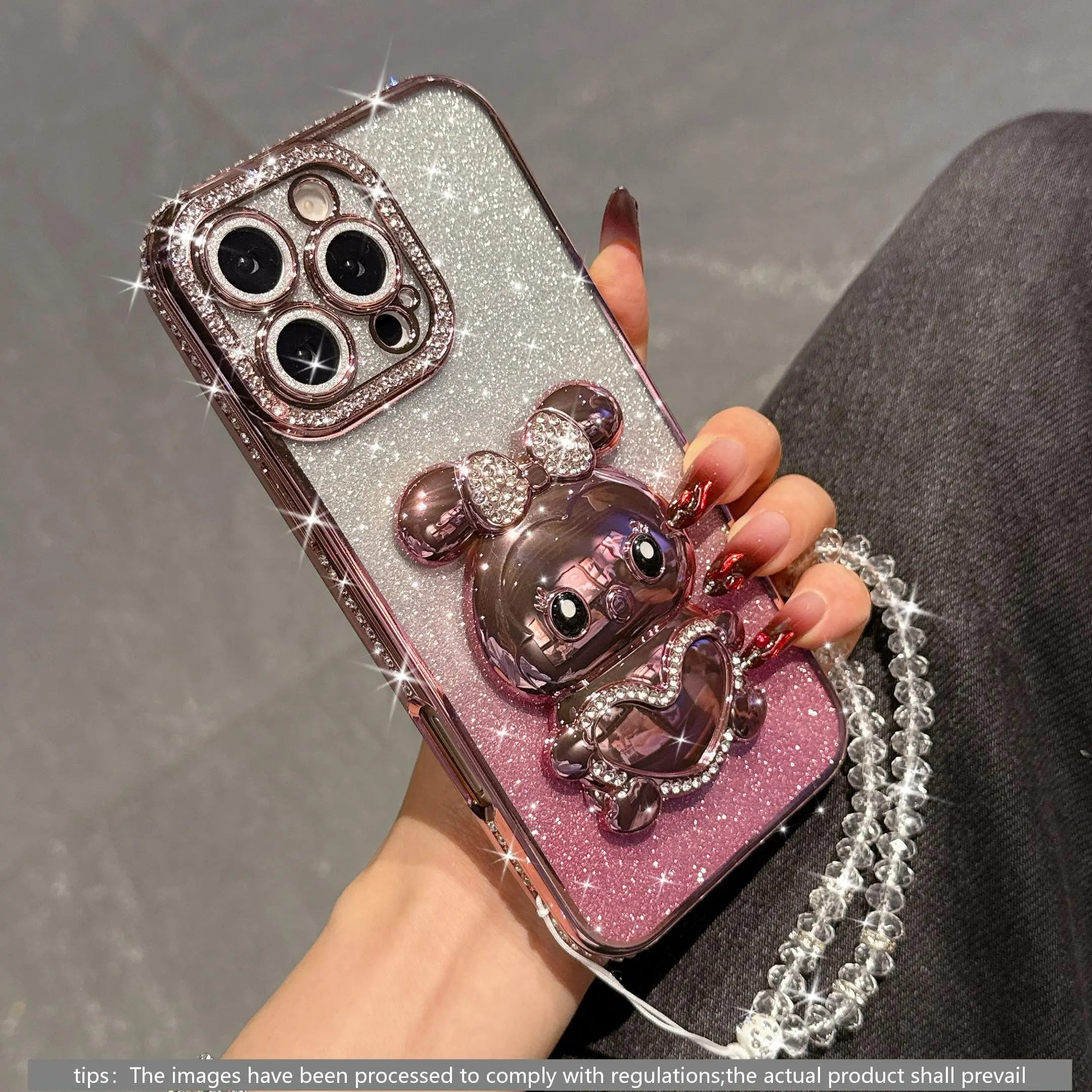 Luxury Gradient Glitter Protective Phone Case, Diamond-Embedded Invisible Rabbit Stand, Full Protection for iPhone 17pro Max 16pro 15 14 13 12