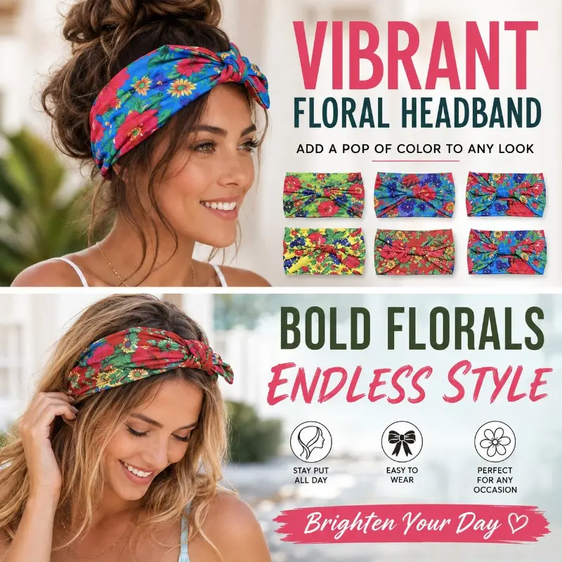 Vintage Floral Twist Wide Headbands Multipack, Bright Colorful Flower Print Hair Wraps, Boho All Match Daily Casual Hair Accessories for Women Makeup, Sports, Travel and Casual Daily Outfits