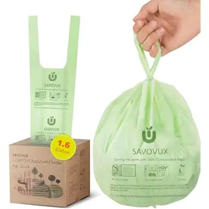 1.6 Gallon 6L 100 Count Compost Bags with Handles, BPI & OK Compostable Certified Small Kitchen Food Scrap Trash Bags for Countertop Compost Bin