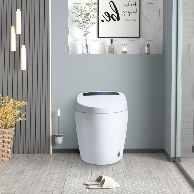 Bellemave Smart Toilets with Heated Bidet Seat Portable Toilet with Bidet Built Intelligent Auto Open Close Seat Dryer Warm Water Modern Features Hands-Free Operation & Foot Sensor
