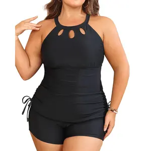 Aqua Eve Women's Two-Piece Plus Size Tankini Swimsuit, High Neck Tummy Control Bathing Suit with Shorts  SwimWeek  summervibes