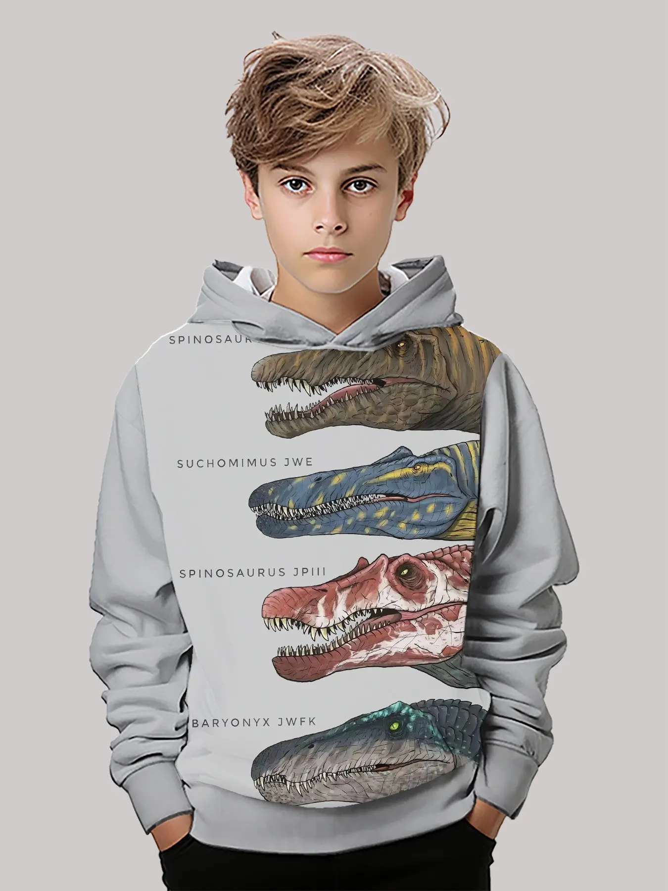 Dinosaur Pattern Hoodie for Boys, Trendy Graphic Print, Casual Sweatshirt, Long Sleeve Loose-Fit, Spring & Fall Fashion, Printed Hooded, Stylish Pullover