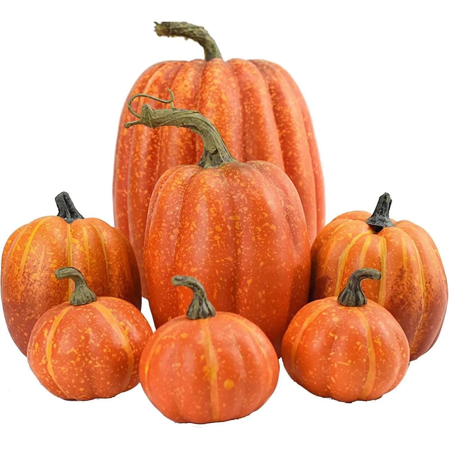 Latest Halloween Pumpkin Decorations Set of 7 in Orange Color, Foam Material, Fake Pumpkin for Autumn Decoration, Artificial Pumpkin, Autumn, Halloween, Christmas Festival Outdoor Decoration