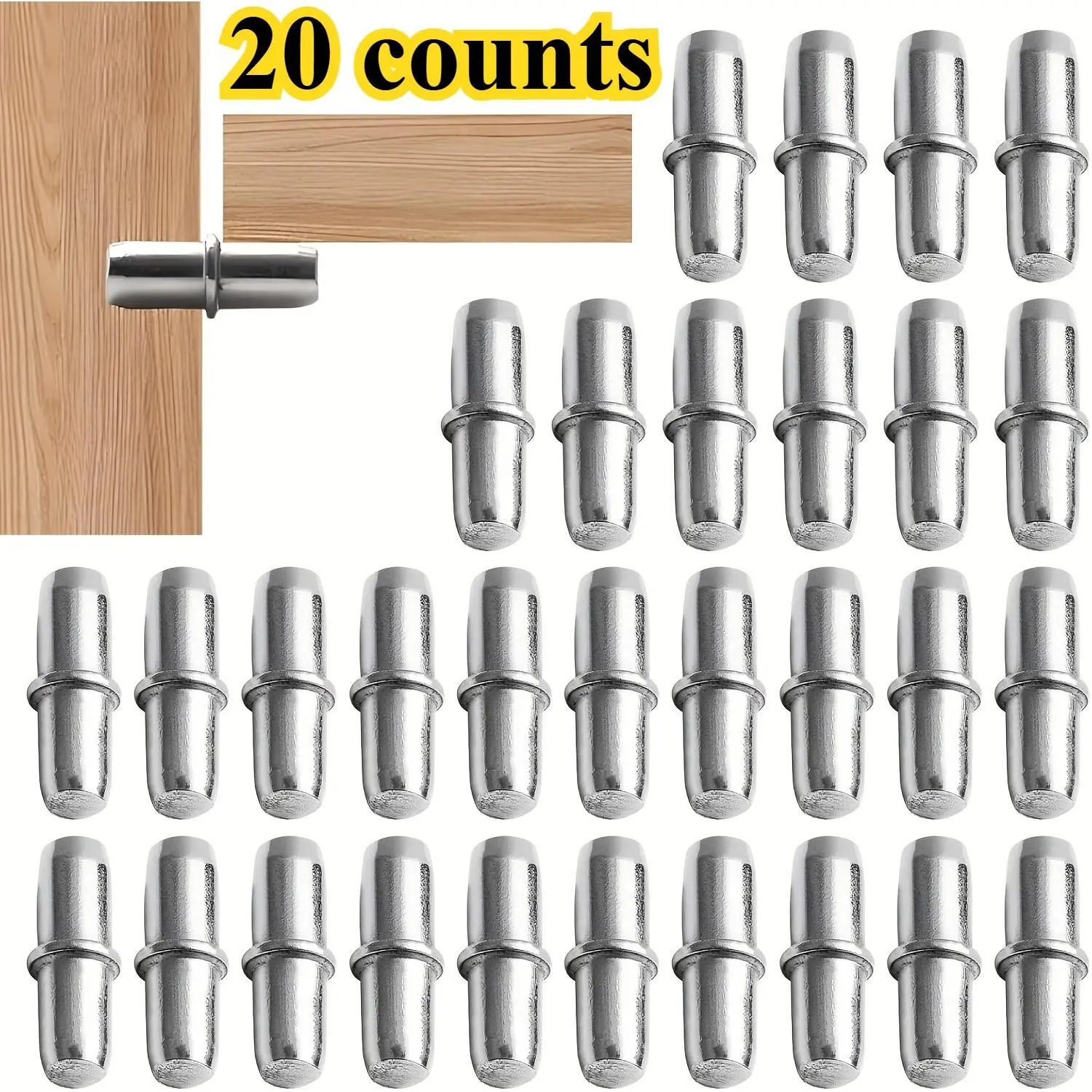 20 Durable Metal Shelf Brackets with Center Axis, 5x16mm, Support for Wardrobes, Cabinets, Furniture