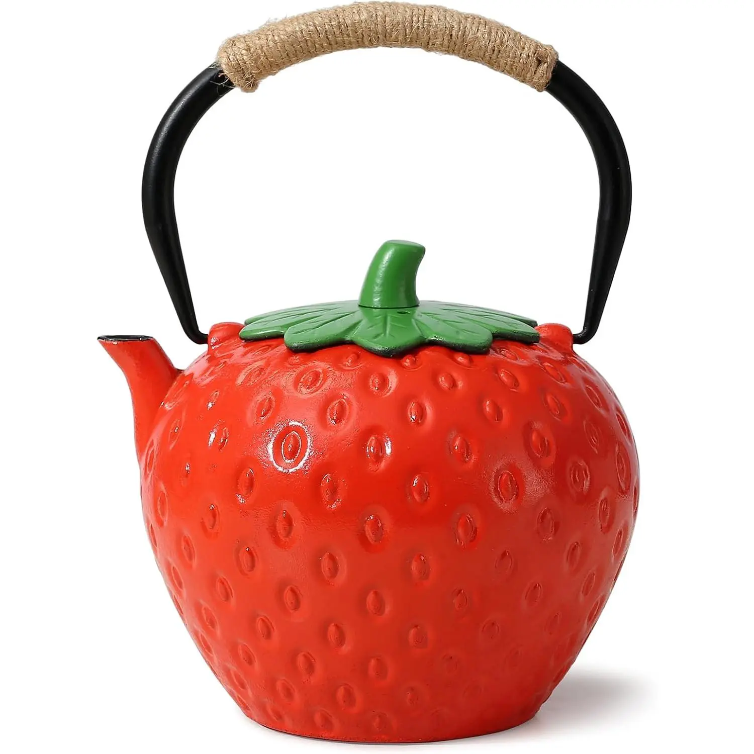 Strawberry Cast Iron Teapot (Red) - Japanese Tetsubin Tea Kettle 50oz/1500ml| Enameled Interior & Extended Infuser for Loose Leaf and Tea Bags| Stovetop Safe| Cute Sweet Holiday