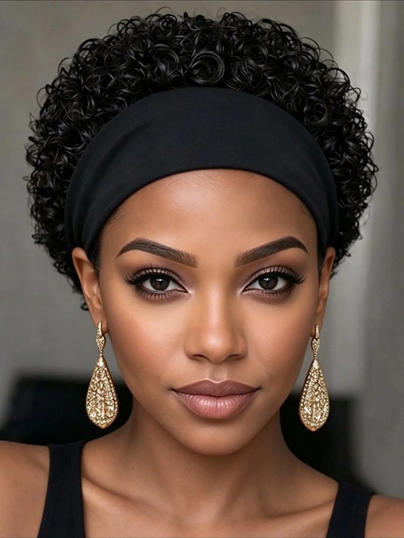 Headband Wig Short Curly Wave Pixie Cut Water Wave Remy Human Hair For Women Full Machine Made Wig 150% Density 6 Inch