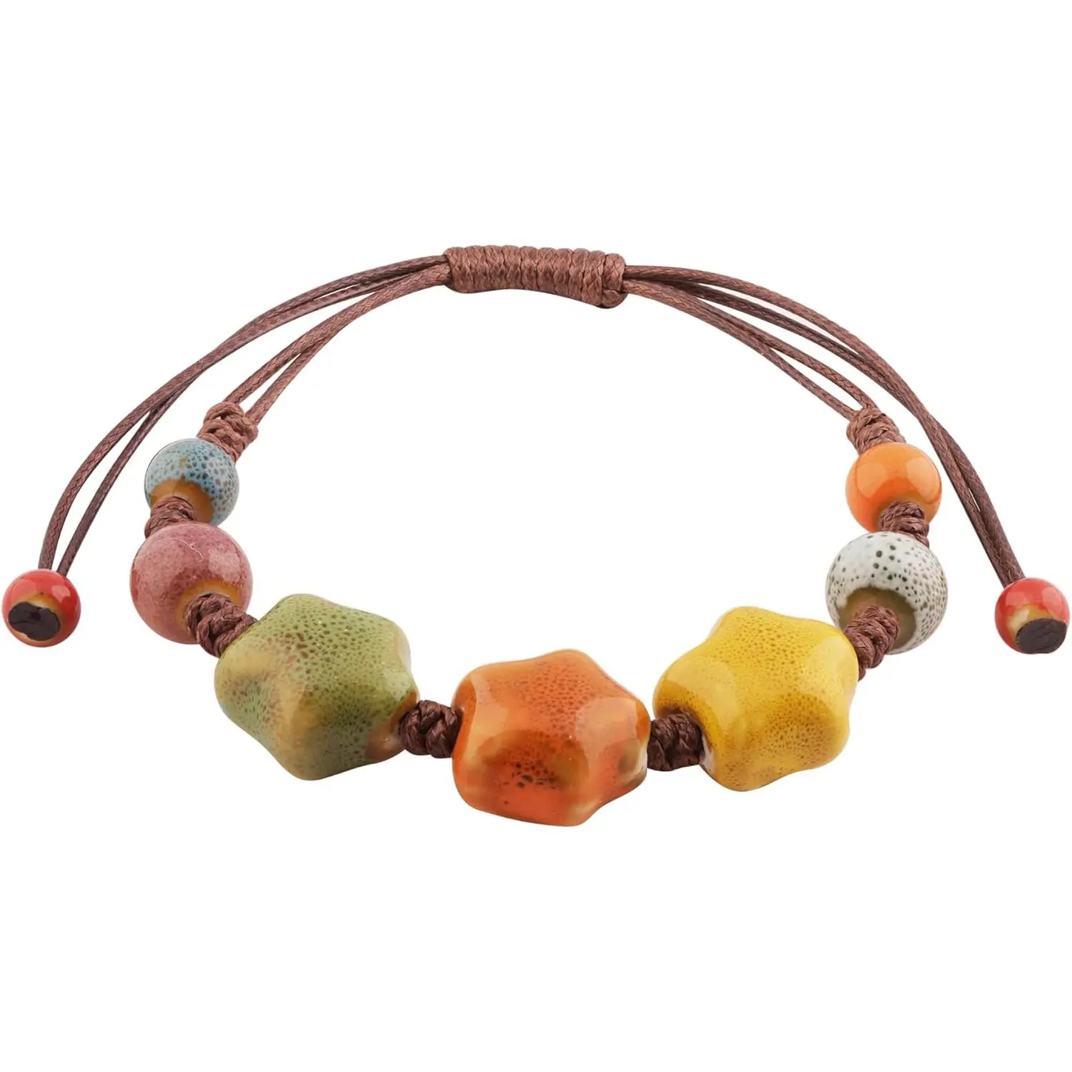 Bohemian Colorful Ceramic Bead Adjustable Cord Bracelet, Boho Hippie Summer   for Women