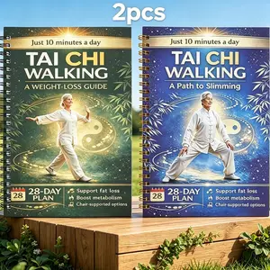 2 Books Tai Chi Walking Weight Loss Guide for Seniors, 28-Day Progressive Training Plan, Joint-Friendly, Low Impact, Indoor/outdoor Use