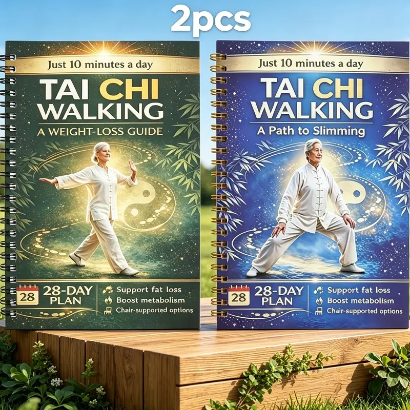 2 Books Tai Chi Walking Healthy Weight Loss Guide for Seniors, 28-Day Progressive Training Plan, Joint-Friendly, Low Impact, Indoor/outdoor Use