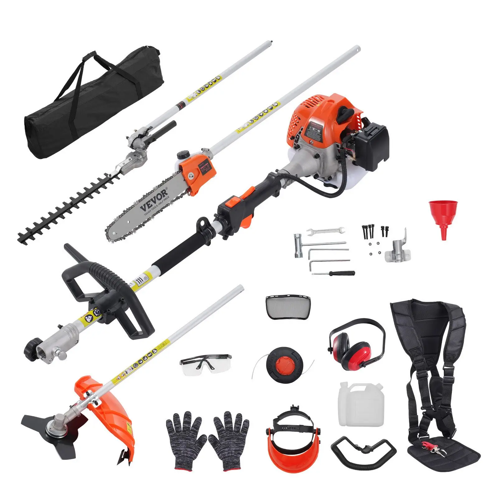【DealsForYouDays】VEVOR 26CC 5-in-1 Multi-Functional Trimming Tools, Gas Hedge Trimmer, Weed Eater, String Trimmer, Edger, Pole Saw Chainsaw Pruner with Extension Pole