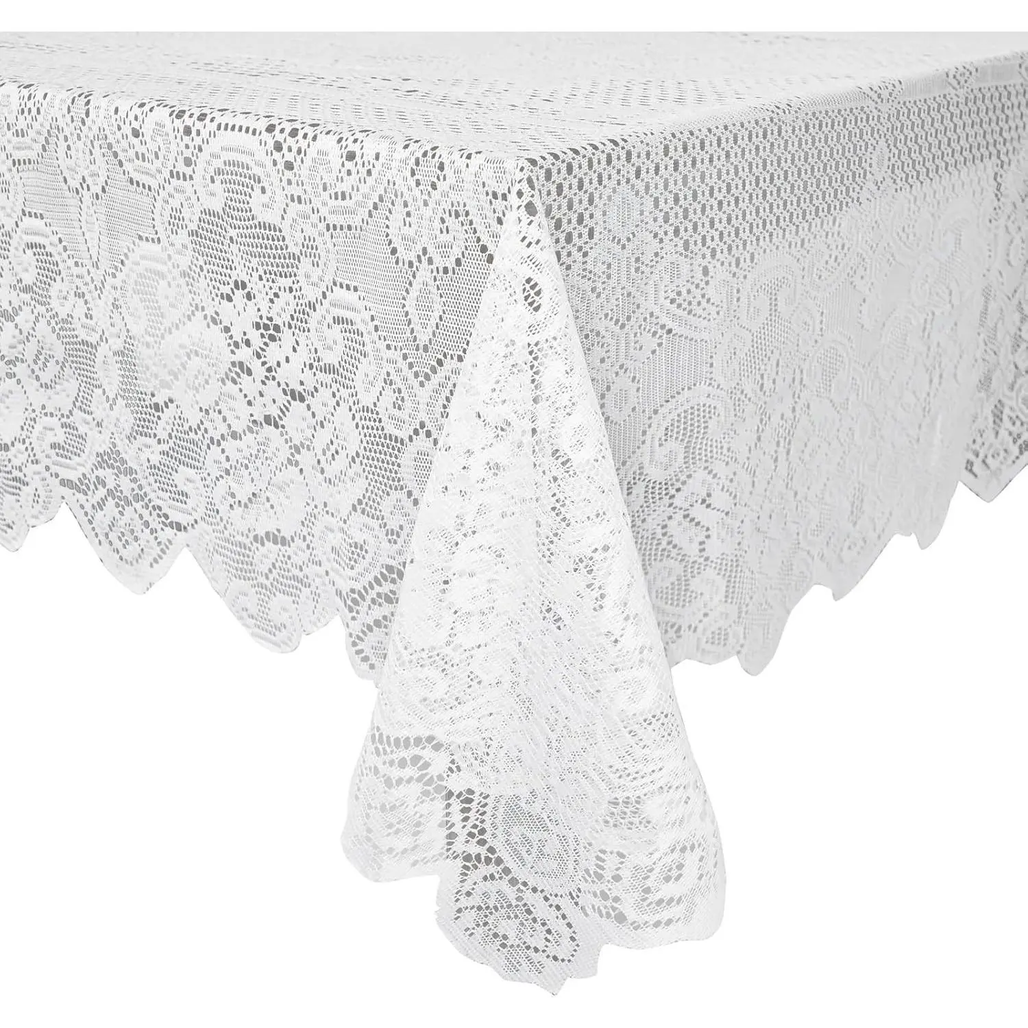 Lace Tablecloth - 60 x 97-Inch White Rectangular Table Cloth - Vintage Floral Scalloped Edge Elegant Dainty Tea Party Tablecloth & Wedding Reception Decor