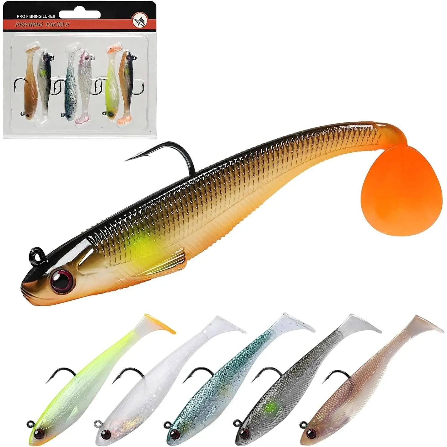 6 Pack Easy Catch Soft Fishing Lures, Paddle Tail Swimbaits with  Vibration Action - for Bass Trout Crappie Walleye Redfish, Saltwater Freshwater Fishing