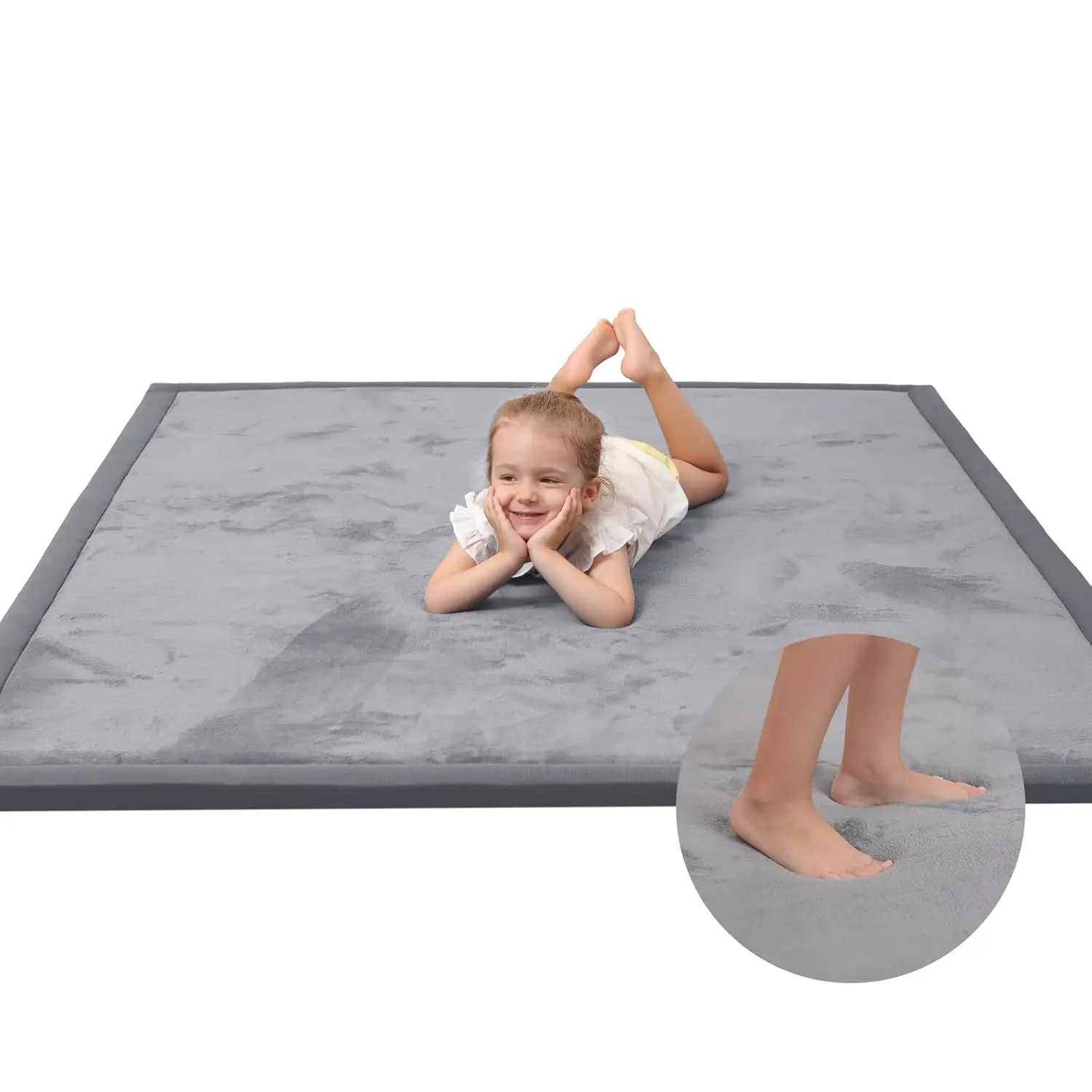 Baby Play Mat  Floor,1.3" Thick Memory foam Tummy Time Mat,Soft Coral Velvet Nursery Rug,Extra Large Non Slip Crawling Mats  Living Room(Dark Gray)