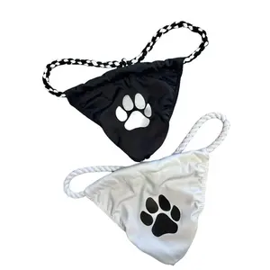 Male Animal Print Bikini Bottom - Casual Paw Print Swimwear with Adjustable Straps & Quick-Dry Fabric, Great for Pool Parties, Swimsuit, Stretch Fabric, Sporty Chic, Sports & Outdoor, Secure Fit, Boho Braid Detail, Multi-Size, Lightweight Fabric