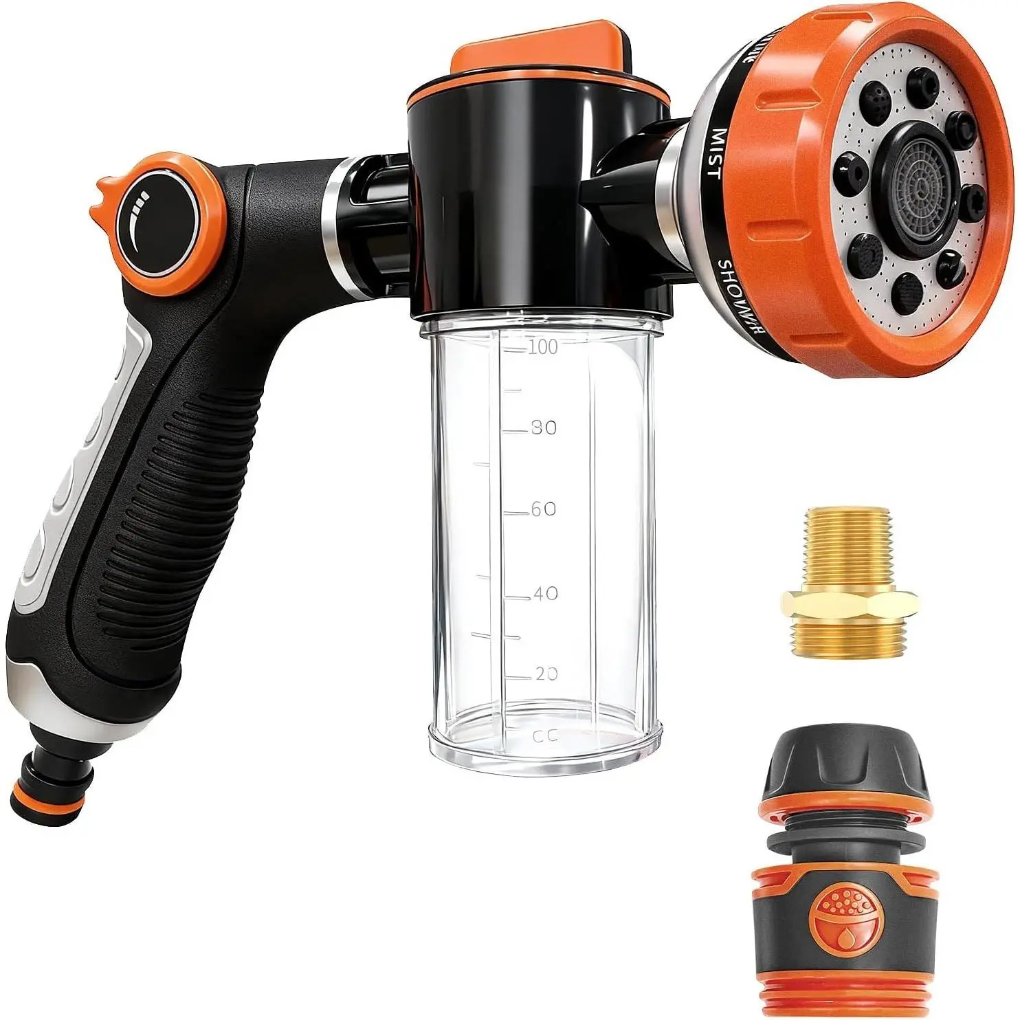 Upgraded Dog Wash Hose Attachment with 100cc Soap Dispenser, 8-in-1 Spray Modes Dog Shampoo Sprayer Nozzle Pet Shower Attachment for Bathing Dogs, Car Wash, Garden Watering