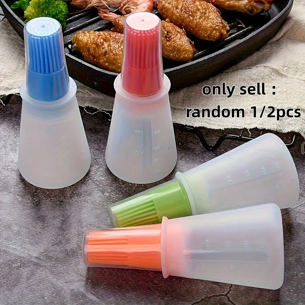 Portable Silicone Oil Bottle with Brush, Durable Kitchen Tool for BBQ, Baking, and Grilling, 1/2pcs Set, Silicone & Plastic Material