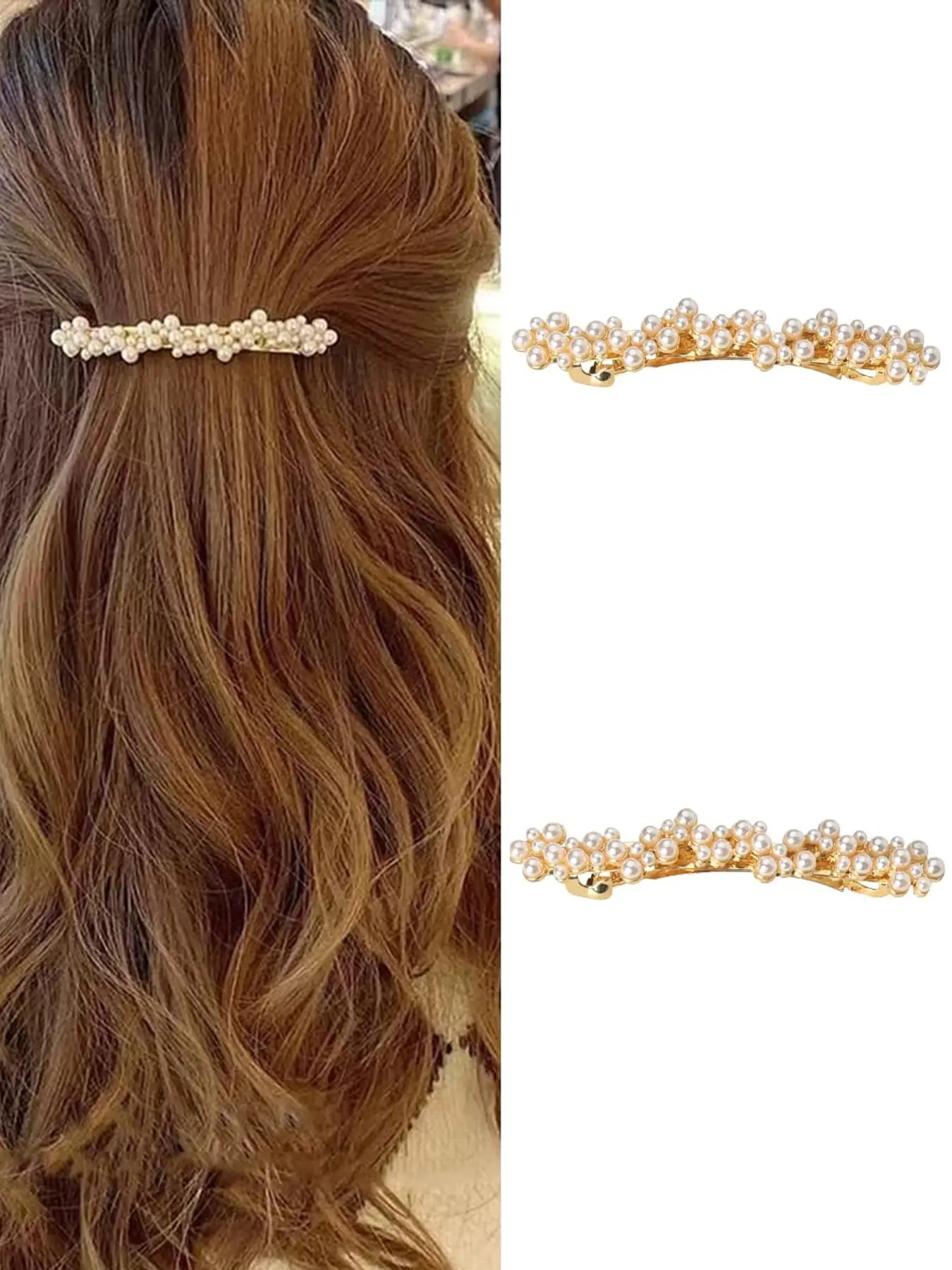 Pearl Hair Clips Barrettes for Women Elegant French Barrettes for Thin Thick Hair Small Gold Barrette Clips Hair Pins Hairpins Decorative Pearl Wedding Bridal Hair Clip for Women Hair Style Accessory 2 PCS