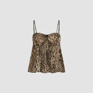 Cider Square Neck Leopard Bowknot Cami Top Dealsforyou