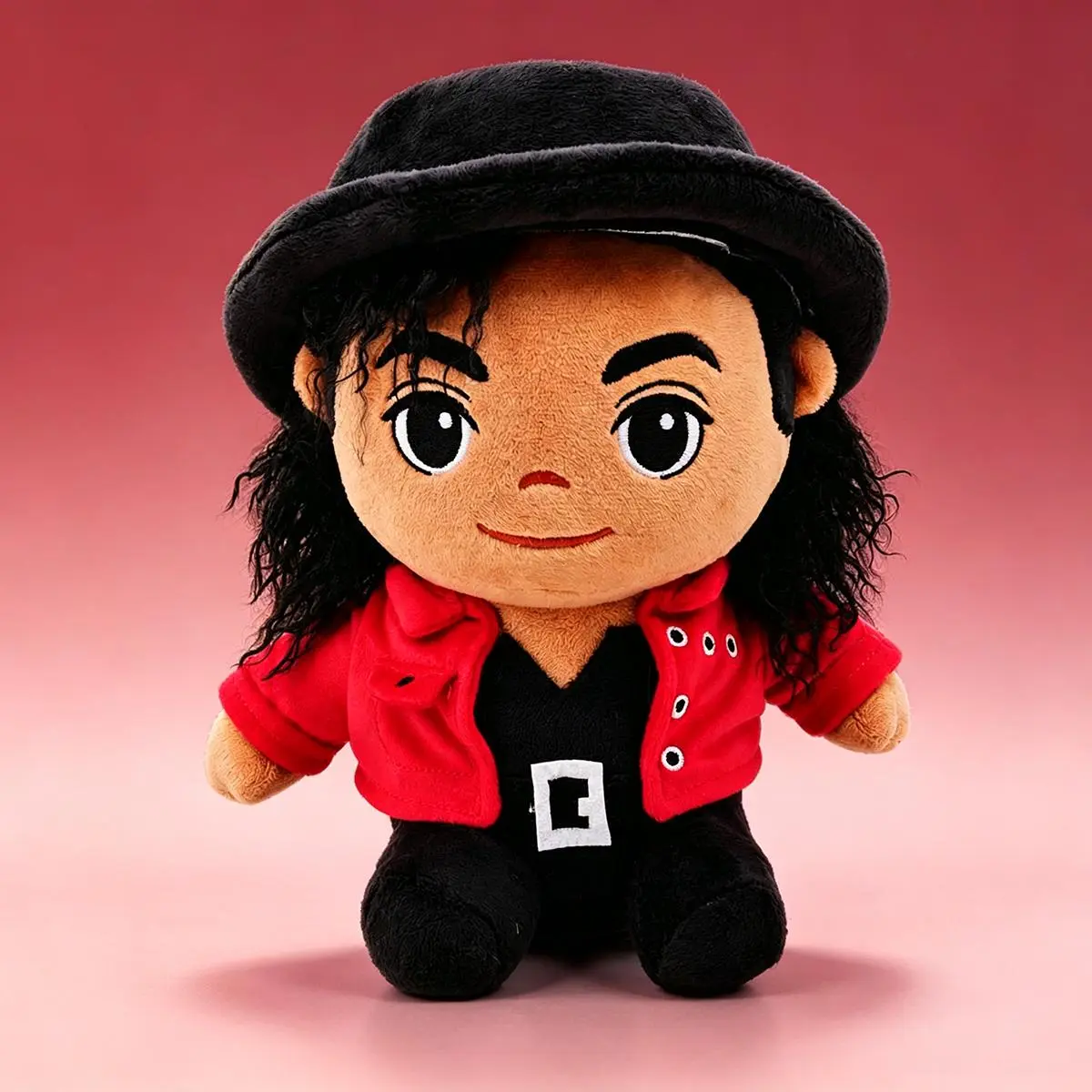 Michael Jackson Themed Unisex Soft Plush Doll, Classic Red Jacket & Black Hat Pop Star Stuffed Toy, Collectible Decor Gift for Music Fans
