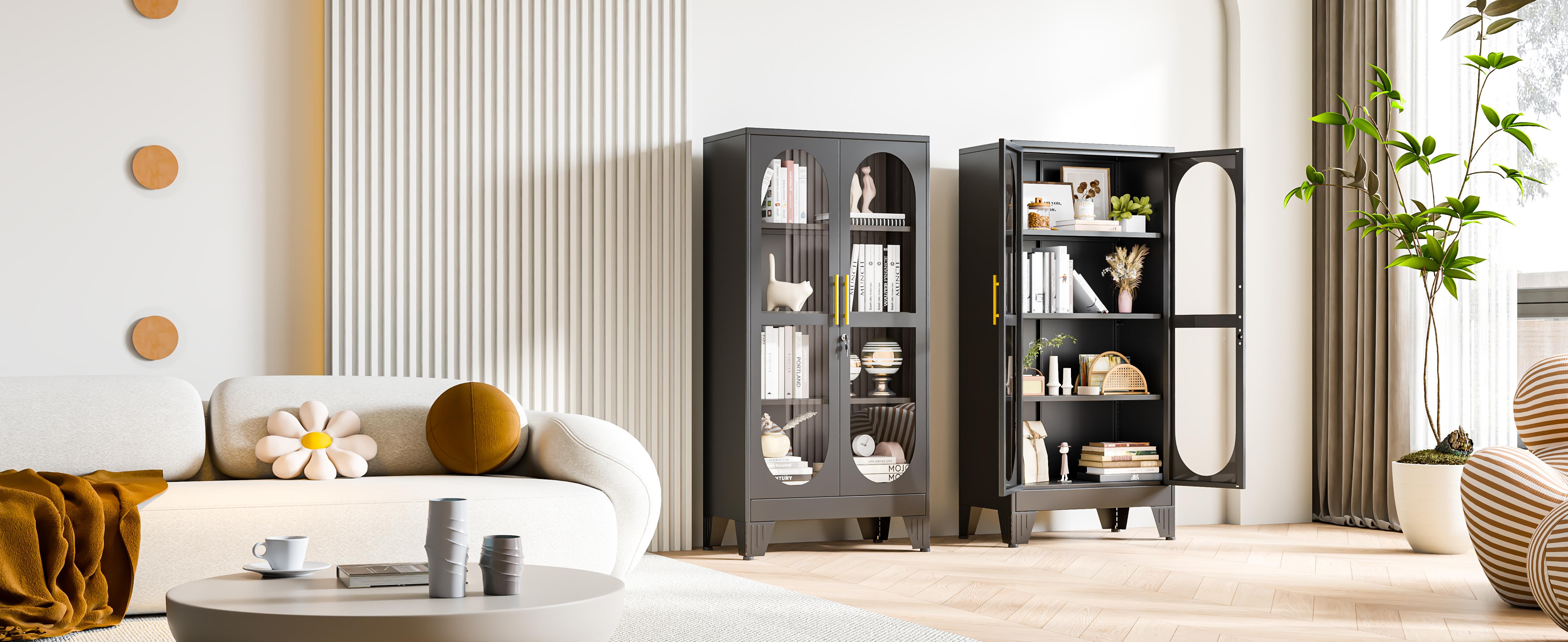 61"  71"  75" Tall Display Cabinet with Glass Door, 5 Tier Metal Curio Cabinet with 4 Adjustable Shelves, Locking Glass Display Case for Collectibles, Showcase Storage Cabinets for Showroom Clinic, White