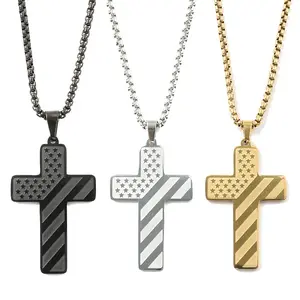 High Quality Religious Jewelry Engrave Bible Scripture Stainless Steel Cross Pendant Necklace for Men