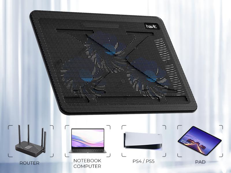 havit HV-F2056 15.6"-17" Laptop Cooler Cooling Pad - Slim Portable USB Powered (3 Fans), Black/Blue