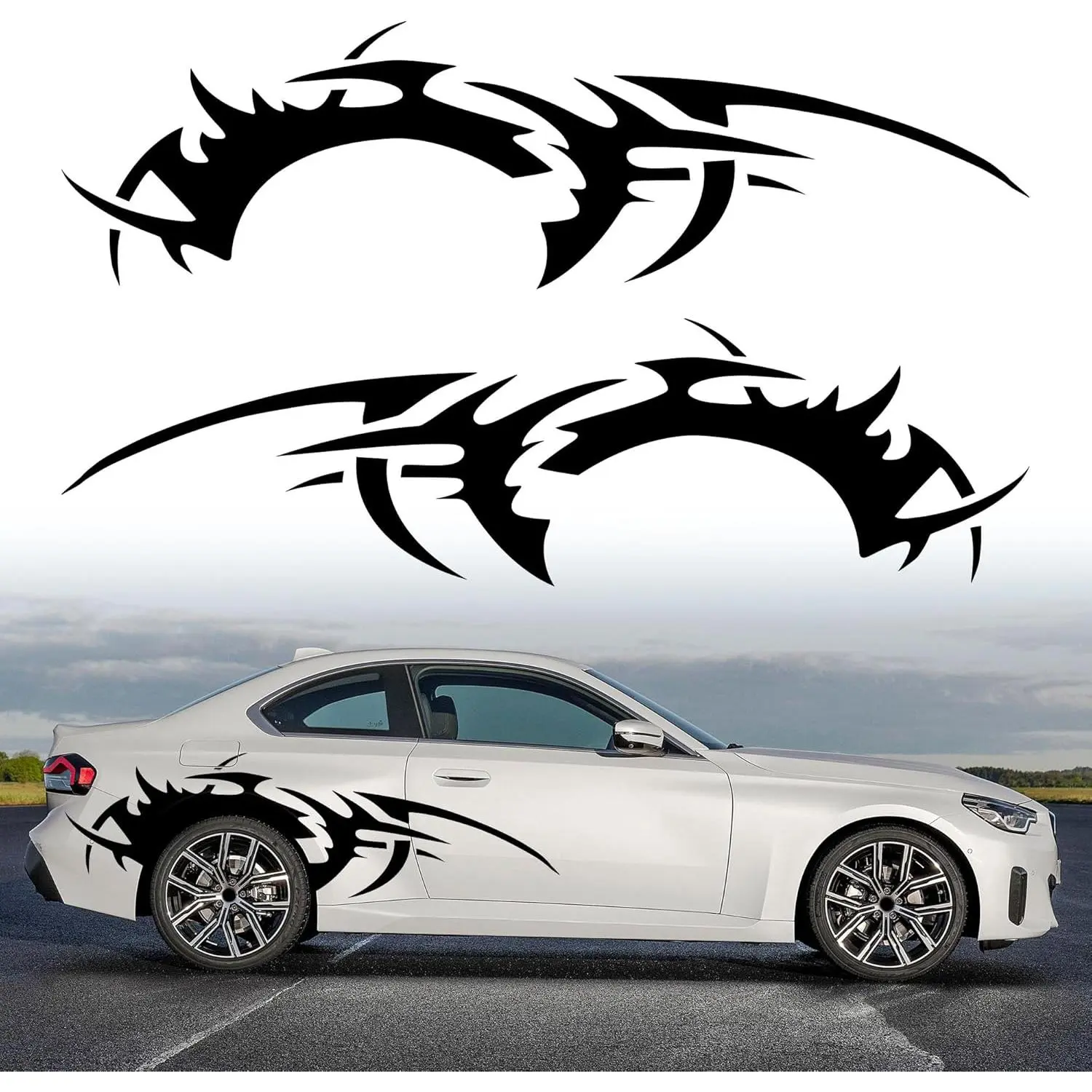 TOMALL 2Pcs 66'' Flame Graphics Stickers Car Body Side Skirt Decals Racing Sport Stripe Decals for Car Universal Vinyl Waterproof Large Decal Decoration for Truck Off-Road Vehicles Accessories (Black)
