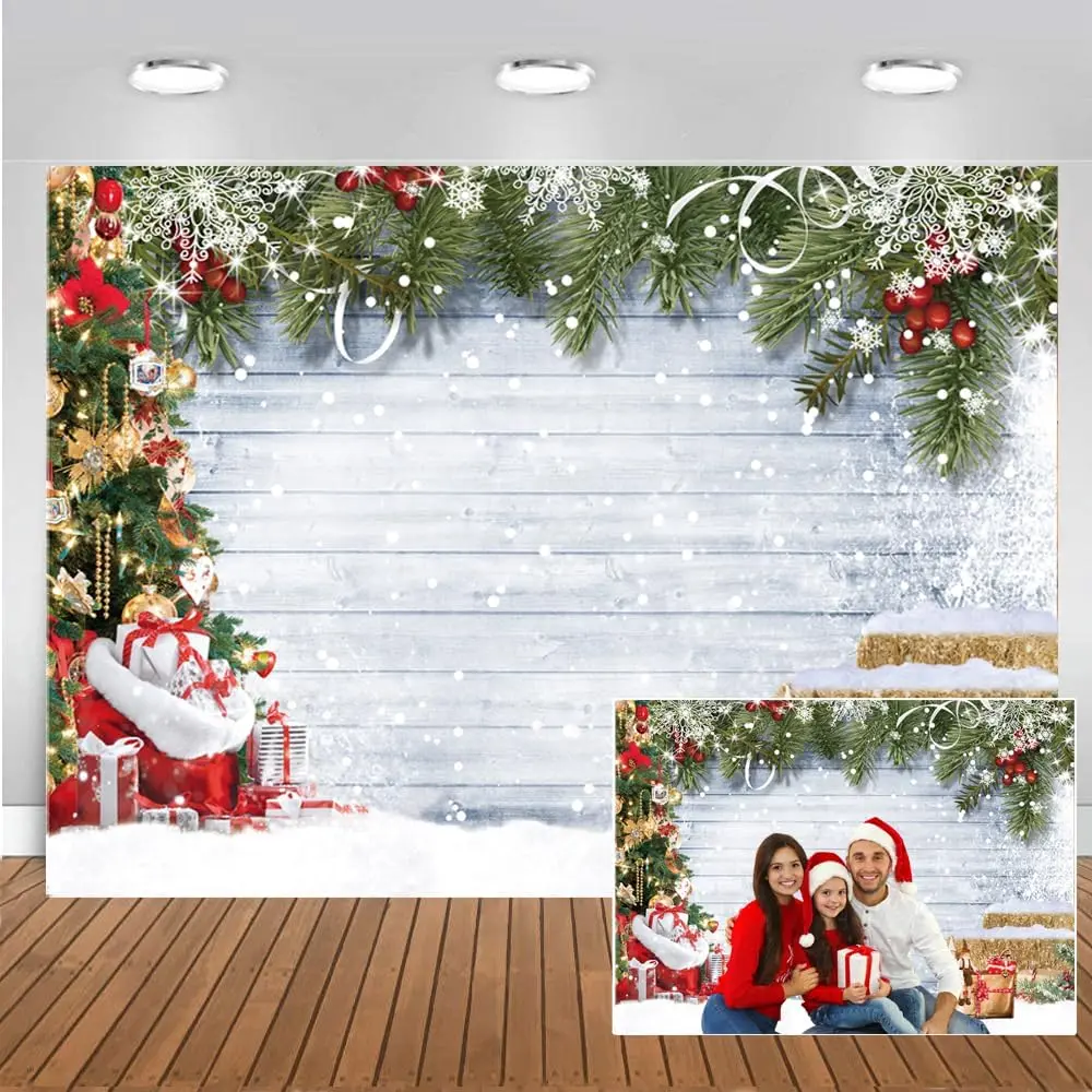 7x5ft Christmas Backdrop Christmas Rustic  Photography Backdrop Xmas Tree Snow Wall Background Xmas Party Supplies Family  Party Banner Decorations Backdrops CY191