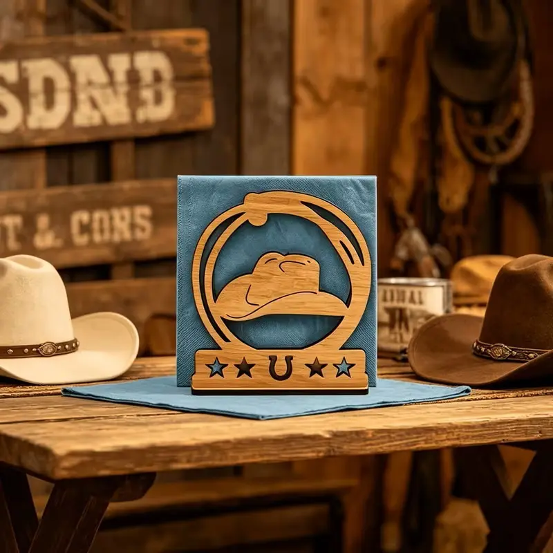 Western Cowboy Hat Hollow Out Table Centerpiece Napkin Holder, Decorative Paper Towel Rack for Wedding, Rodeo, Birthday Party, Theme Events