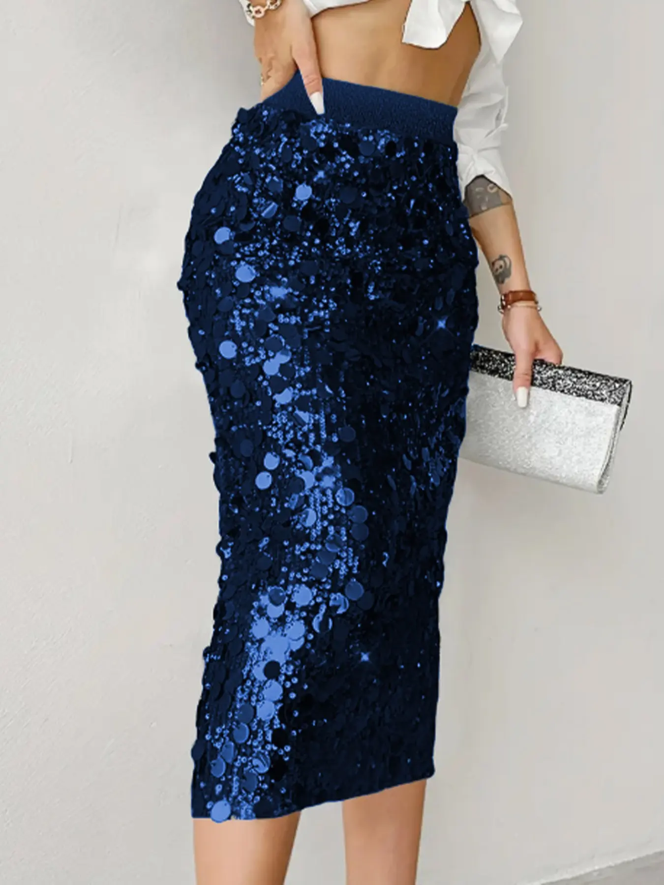 Fashionable Women's Midi Skirt, Club Skirt, Glittery Sequin Fabric, All-Seasons, Perfect for Casual Elegant Parties, Valentine's Day, Date Night, Formal Events