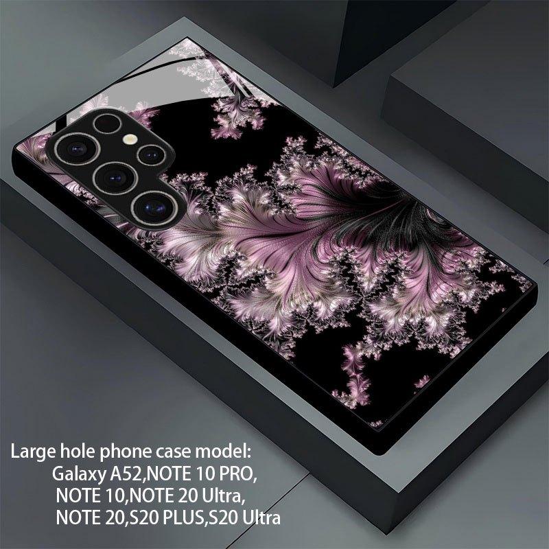 Pink Feather-like Texture Pattern Design Tempered Glass Phone Case, Suitable for Samsung Galaxy S26 S25 S24 S23 S22Pro S21 S20 Fe Plus Ultra Pro A56 A55 A54 A53 A52 A51 A36 A35 A34 A32 A26 A25 A24 A23 A16 A15 A14 A06 A05 A03s