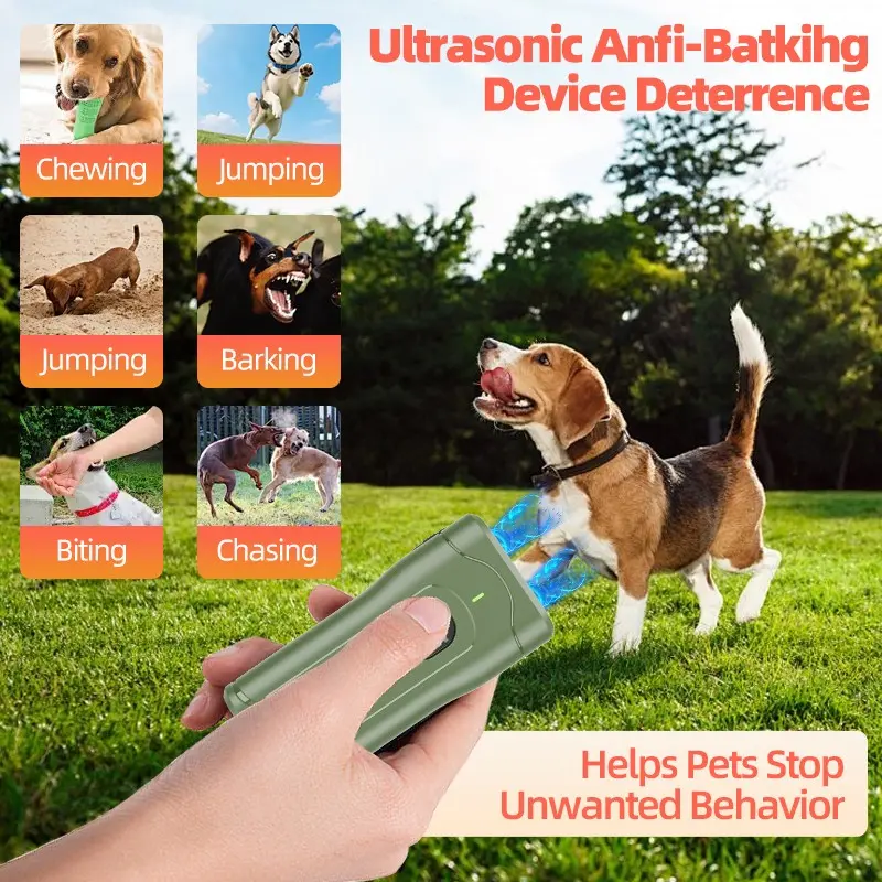 Ultrasonic Dog Repeller with Two Heads, Long-Range Training Behavior Aids Bark Stopper, Indoor Outdoor Use, Anti-Dog Biting Device