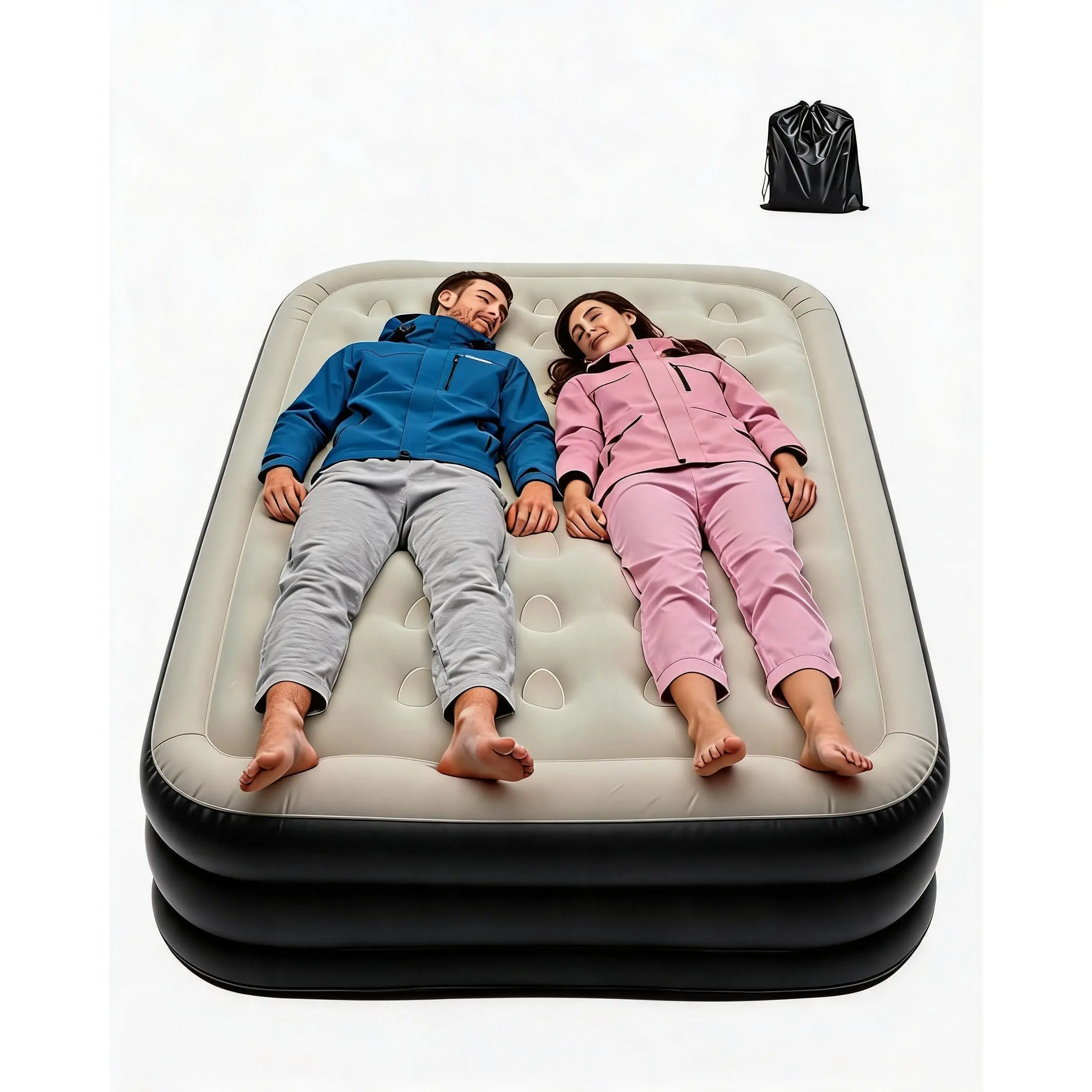 GAOMON Queen Inflatable Air Mattress with 4000mAh Battery-Powered Pump, 16" Raised Edge Portable Fit Outdoor Air Bed for Camping, Home Use