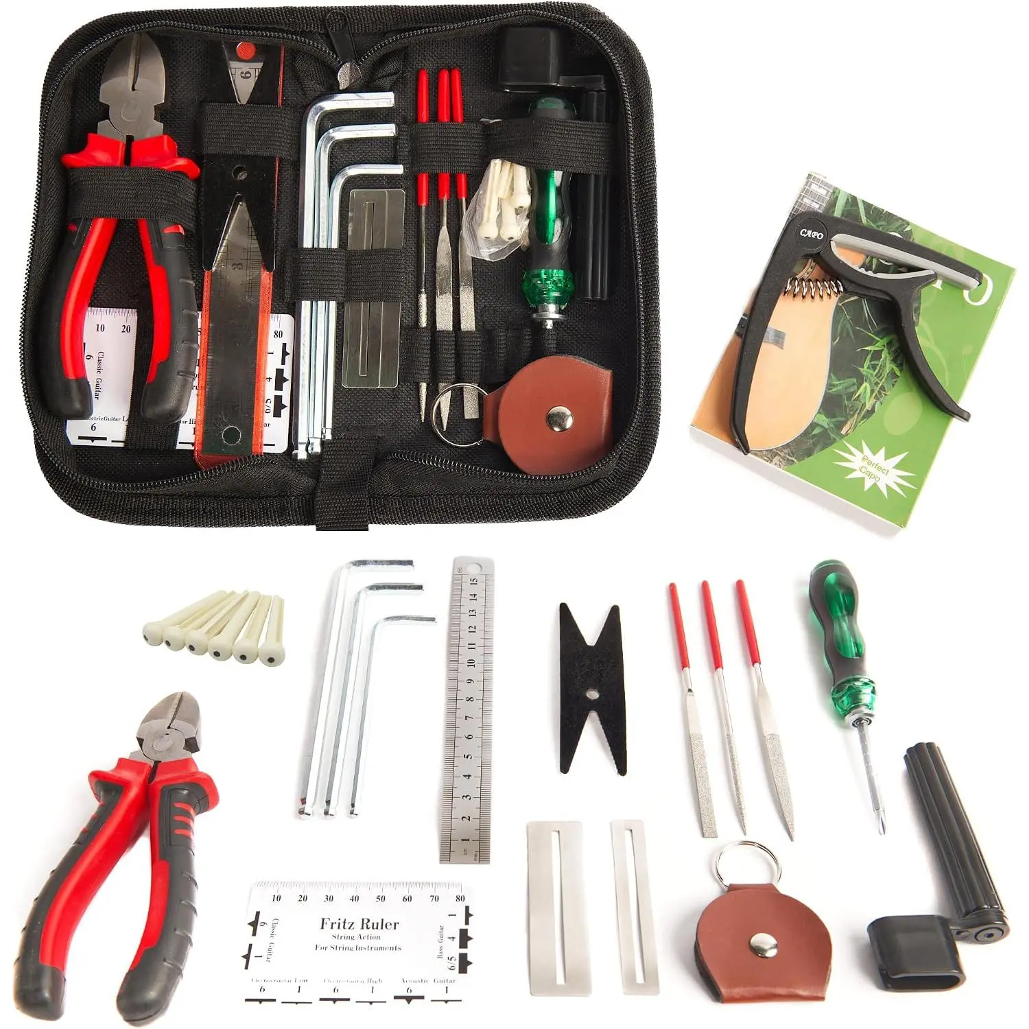 21 count Guitar Setup Kit with Carry Bag - Repair & Maintenance Tool Set for Acoustic & Electric Guitar, Ukulele, Bass & Banjo,  String , Multifunctional Wrench with Felt, Luthier Tools
