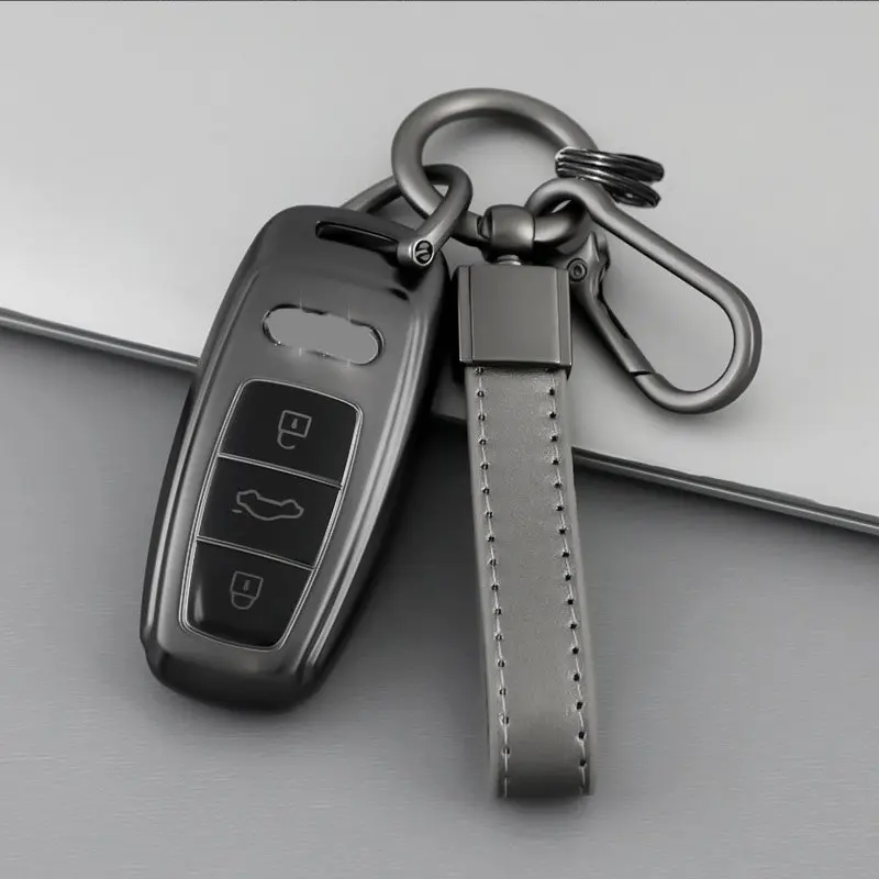 Premium Titanium Gray TPU Key Fob Cover with Keychain for Audi A3, A4, B9, A6, A7, 4K, A8, E-tron, Q5, Q8, C8, D5, SQ8 - Durable Automotive Car Accessory, Car Key Cover, Car Key Protector, Car Key Accessories