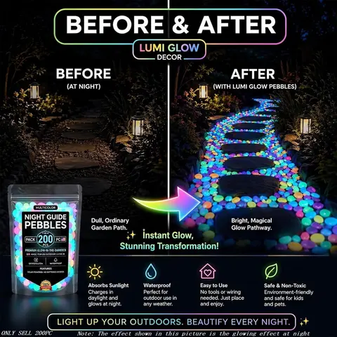 200pcs/600pcs Creative DIY Colorful Glow Garden Stones, Decorative Stones, Night Light Pebbles, Outdoor Courtyard & Aquarium Decor, Outdoor Garden Accessories