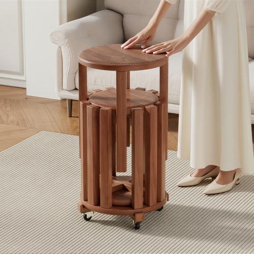 100% solid wood stackable stools set of 4, wooden stools, 18-inch stools, stacking stools, nesting tables, sturdy and durable, no installation required, top stackable round side table