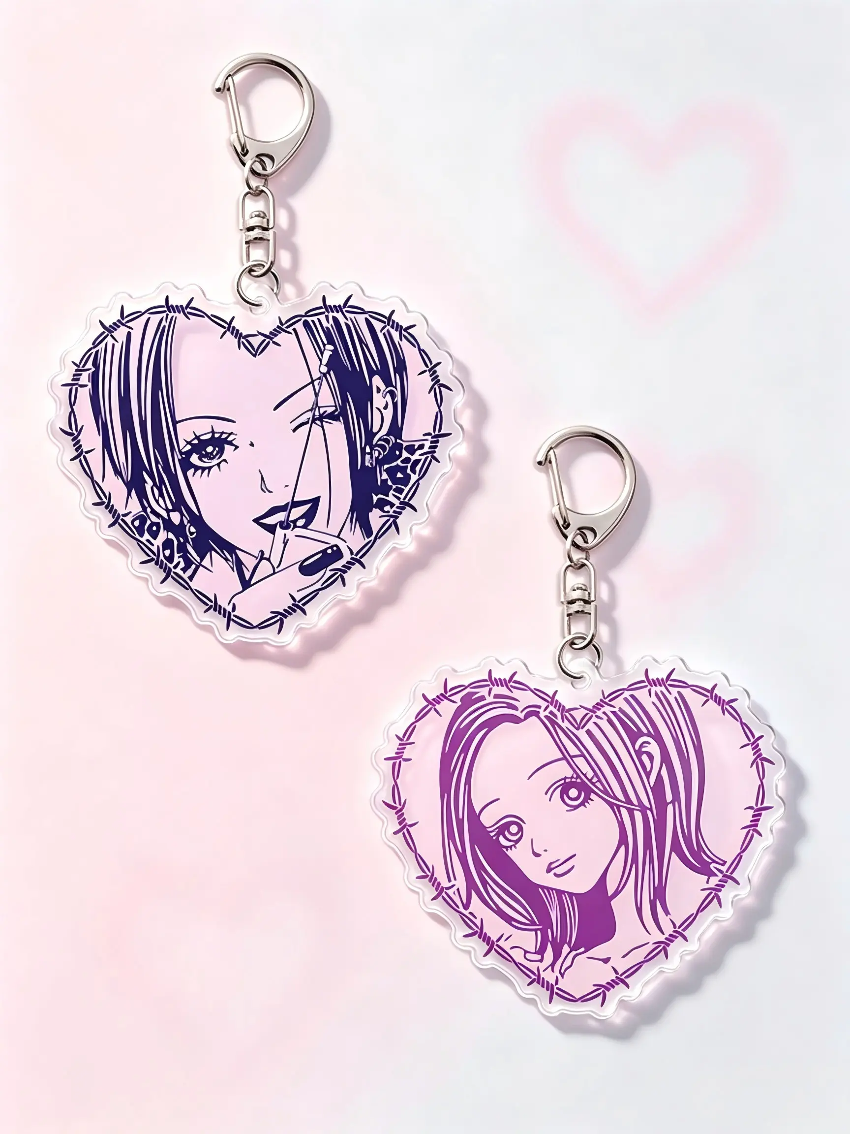 Creative Couple Keychain Set, Heart Shape Acrylic Locket, Cartoon Pattern, Cute Design, Perfect Gift for Fans, Elegant Small Accessory
