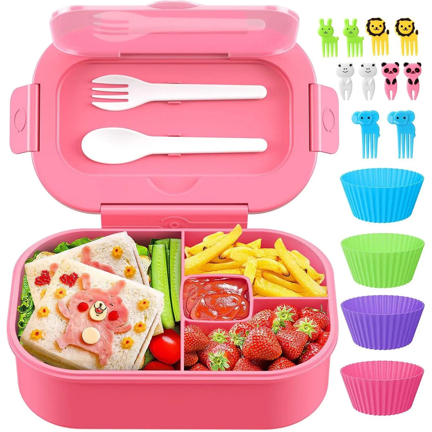 Bento Box, 44oz 4 Compartment Lunch Container with Cutlery for /Adult/, Leak Proof, Microwave/Dishwasher/Refrigerator Safe,  ()