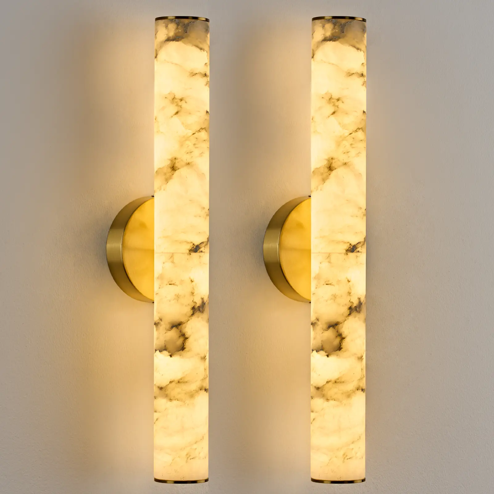 Alabaster Wall Sconce, 20 Inch Natural Marble Brass Wall Sconce, 3000K Indoor Modern Bathroom Alabaster Lamp for Living Room, Bedroom, Porch, Dining Room
