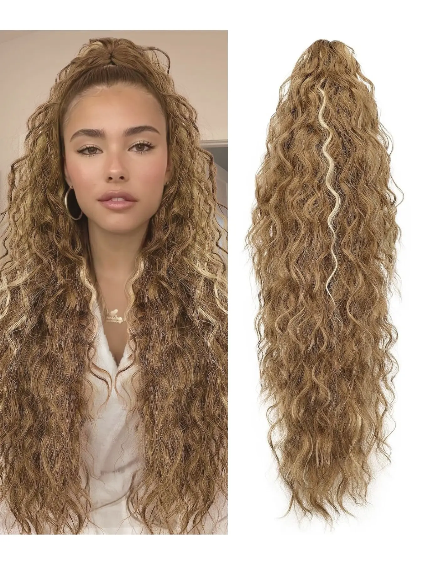 30-Inch Ponytail Hair Clip Extension, Soft Wave Layered Synthetic Wig, Natural Look, Curly Long Wigs for Women, All Seasons