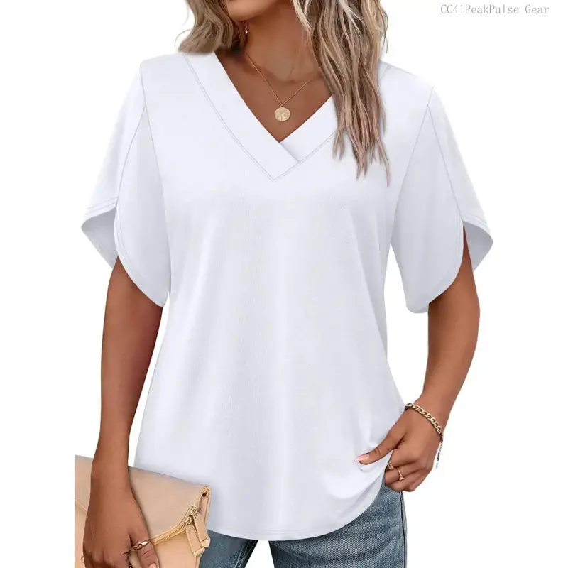 Summer Tops Short Petal Sleeve Shirts Fashion V Neck Outfits ClothesCC41PeakPulse Gear