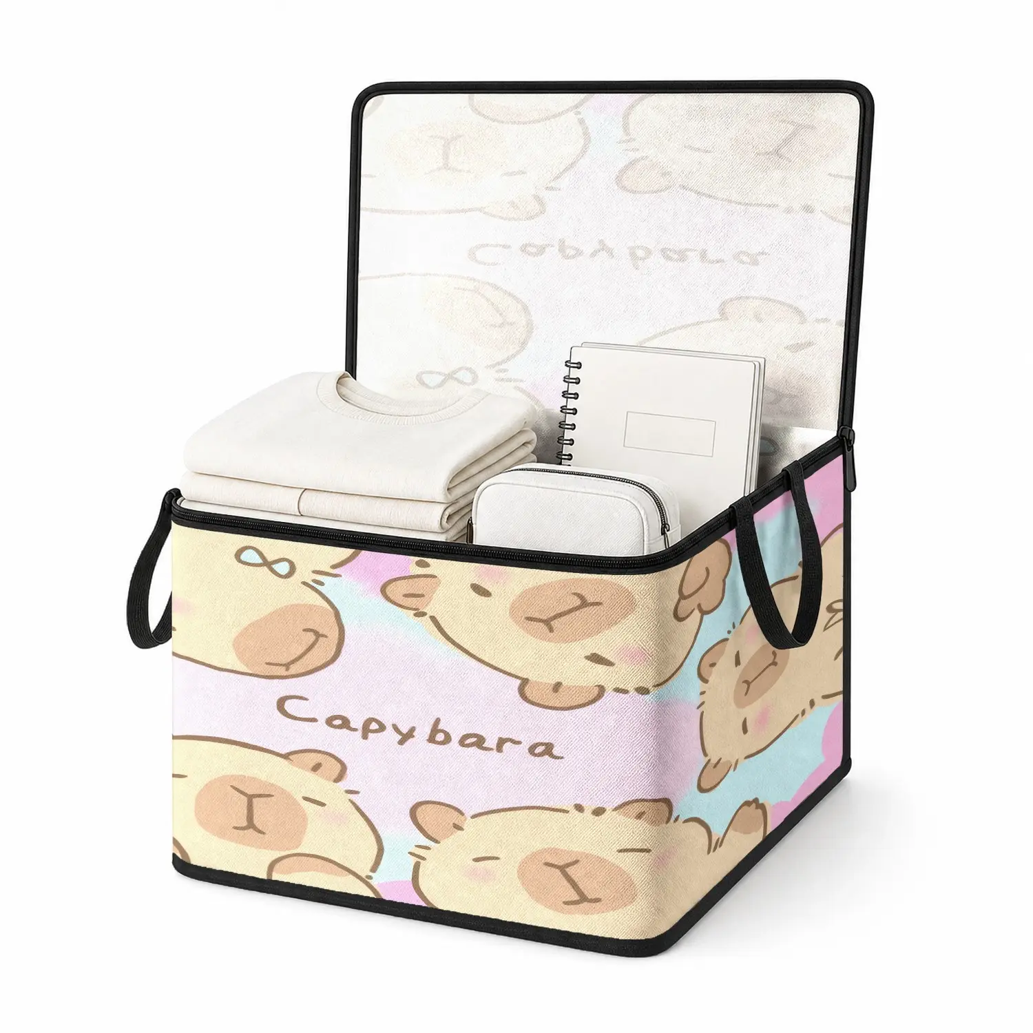 Foldable Storage Box with Cartoon Print, Large Capacity, Reinforced Handle, Ideal for Clothes, Towels, Shoes, Home & Car Organization, Folding Boxes
